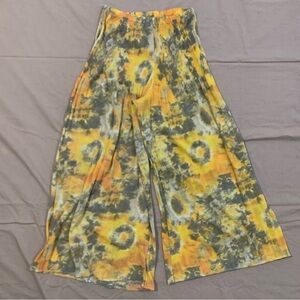 Vintage Crinkle pleated chiffon pants with Tie-Dye Ankle-Length Women's Pants